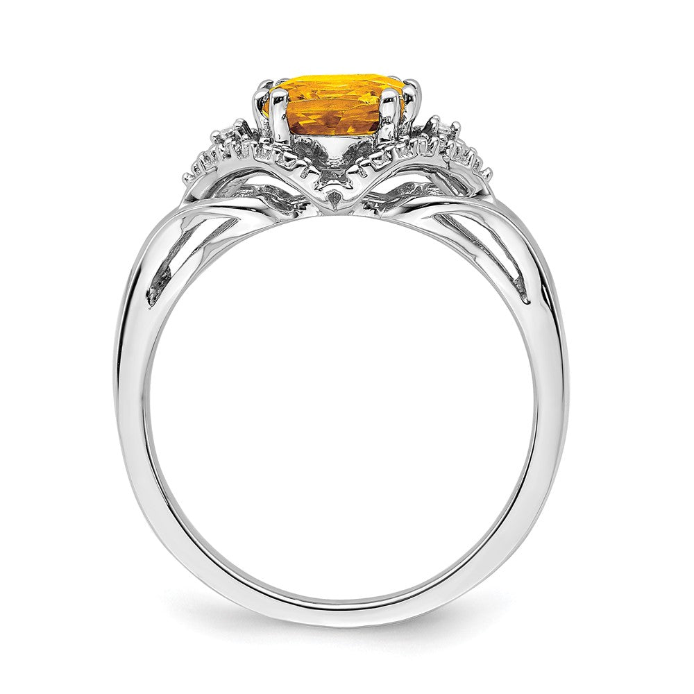 Solid 14k White Gold Simulated Citrine and CZ Ring