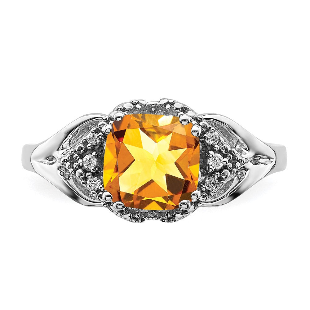 14k White Gold Citrine and Real Diamond Ring