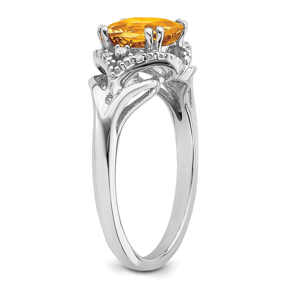 14k White Gold Citrine and Real Diamond Ring