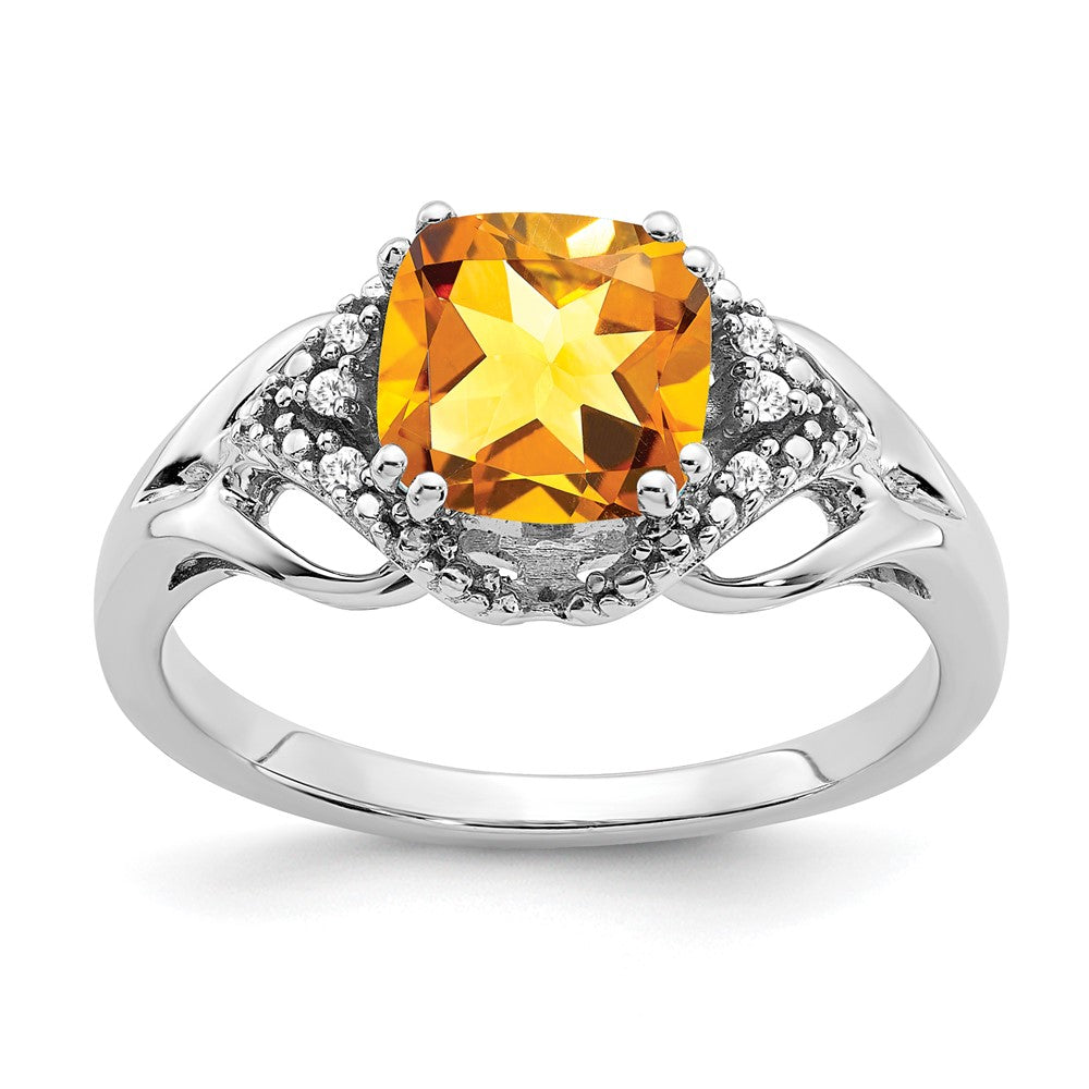 Solid 14k White Gold Simulated Citrine and CZ Ring