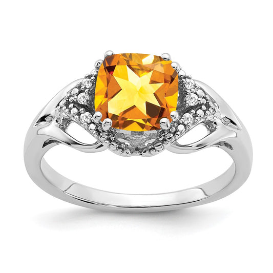 14k White Gold Citrine and Real Diamond Ring