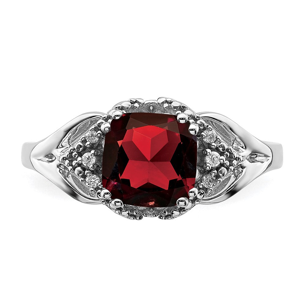 14k White Gold Garnet and Real Diamond Ring