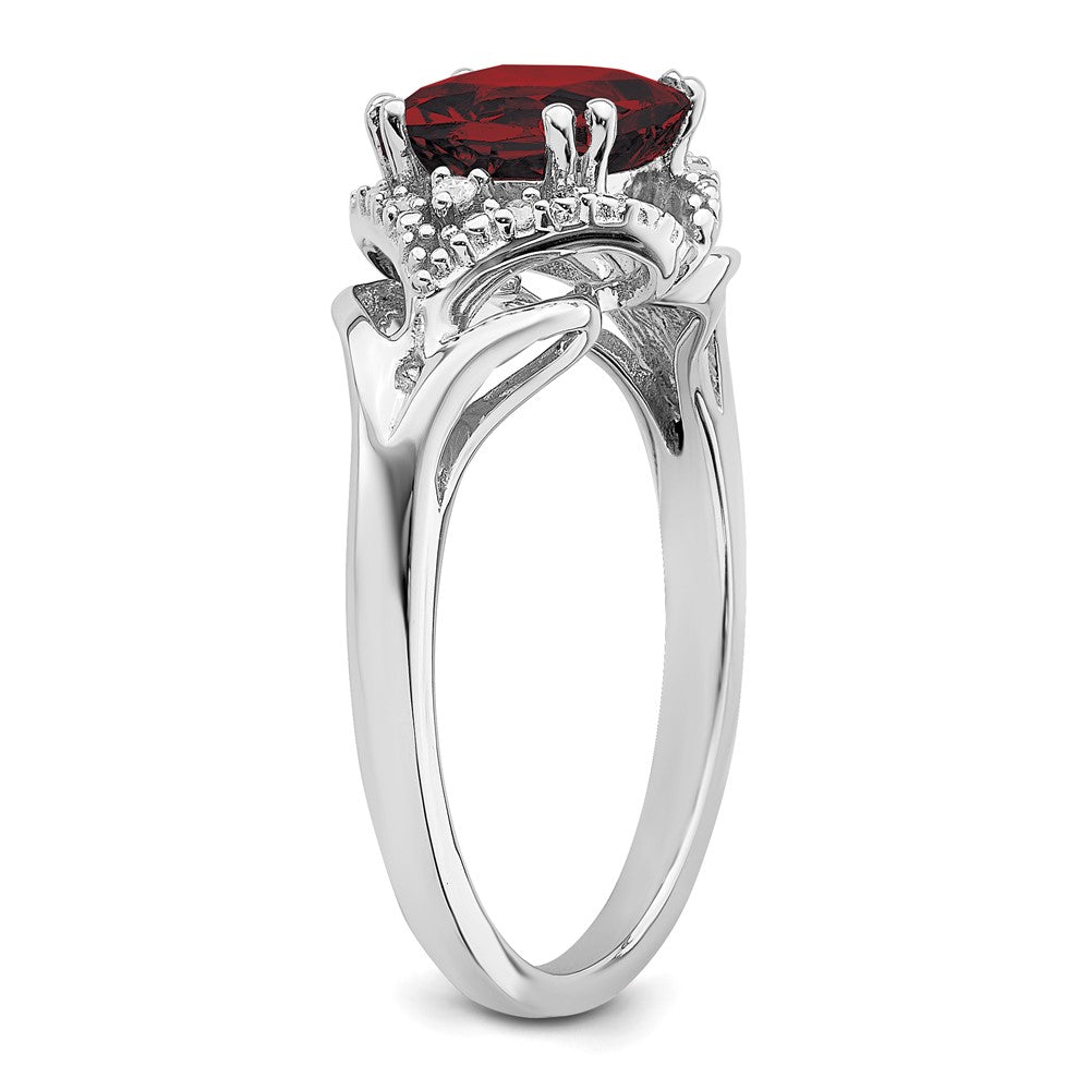 14k White Gold Garnet and Real Diamond Ring