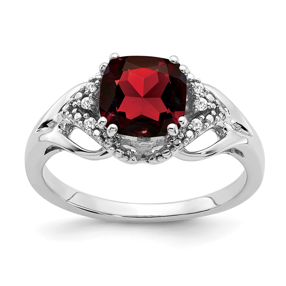 14k White Gold Garnet and Real Diamond Ring