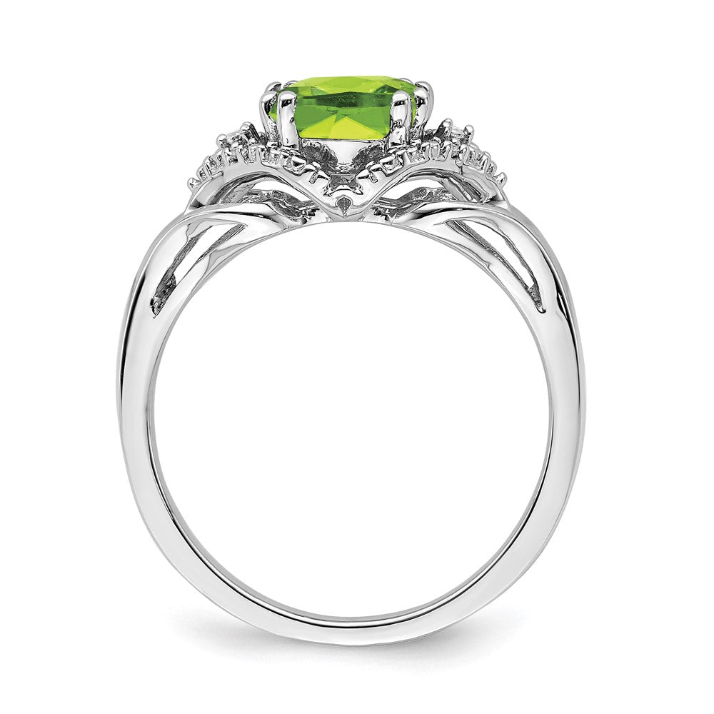 Solid 14k White Gold Simulated Peridot and CZ Ring