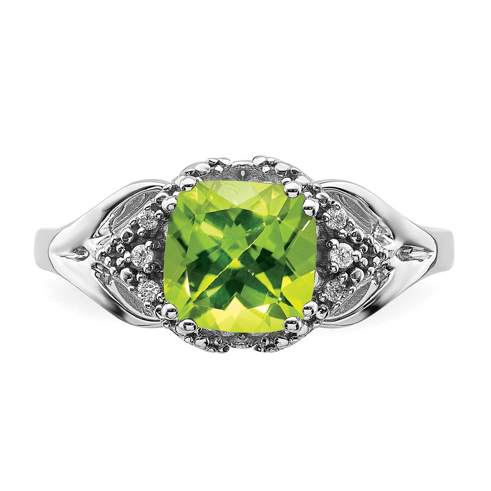 14k White Gold Peridot and Real Diamond Ring