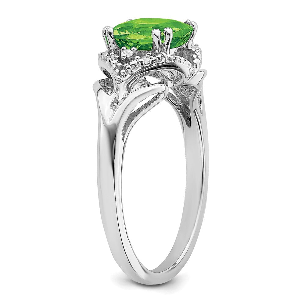 14k White Gold Peridot and Real Diamond Ring