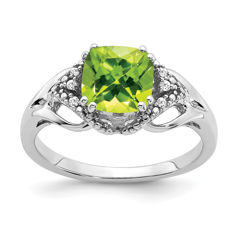 Solid 14k White Gold Simulated Peridot and CZ Ring