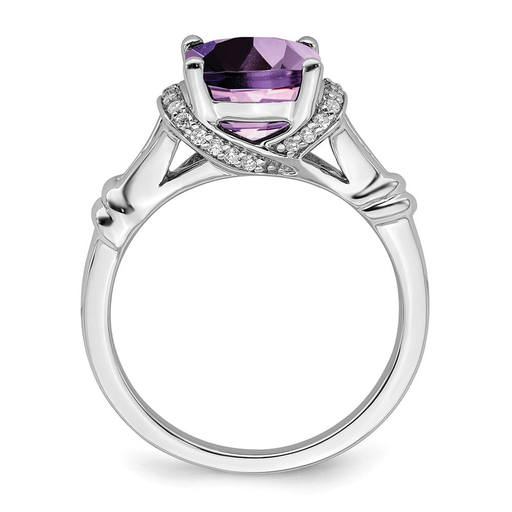 Solid 14k White Gold Simulated Amethyst and CZ Ring