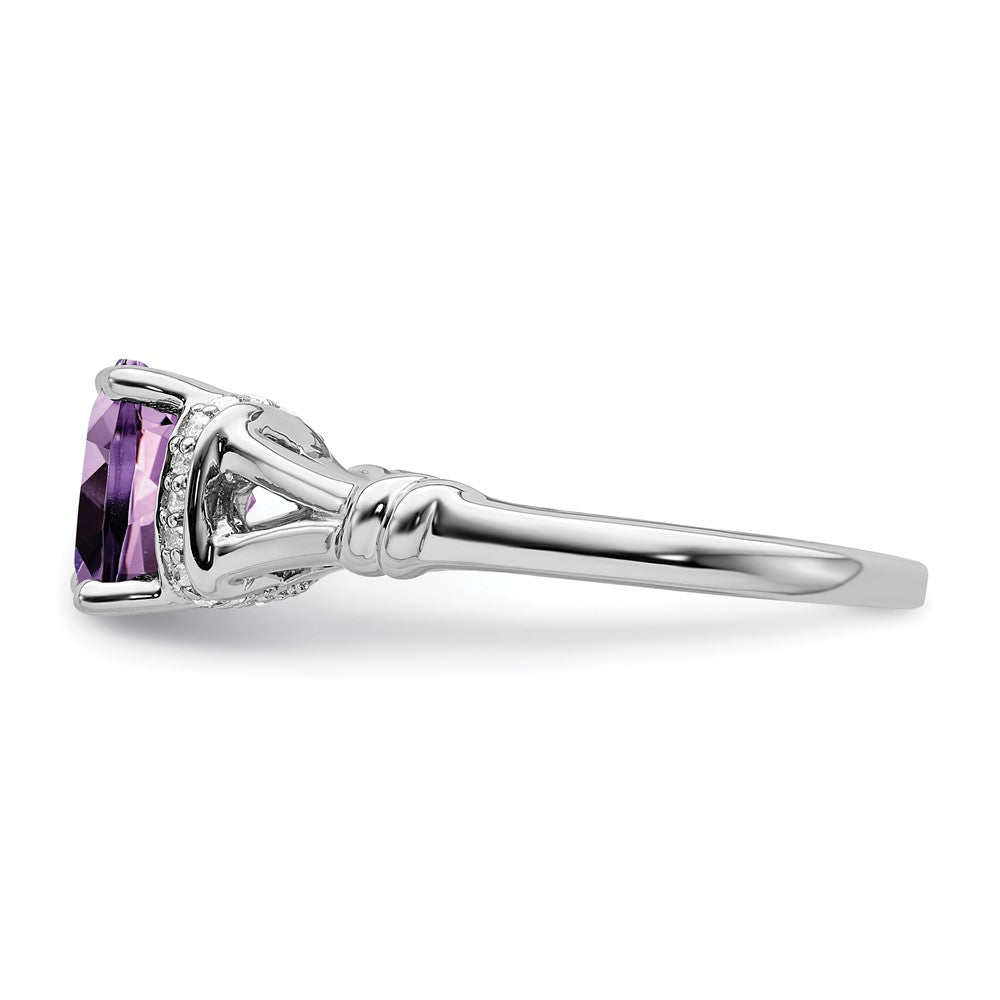 Solid 14k White Gold Simulated Amethyst and CZ Ring