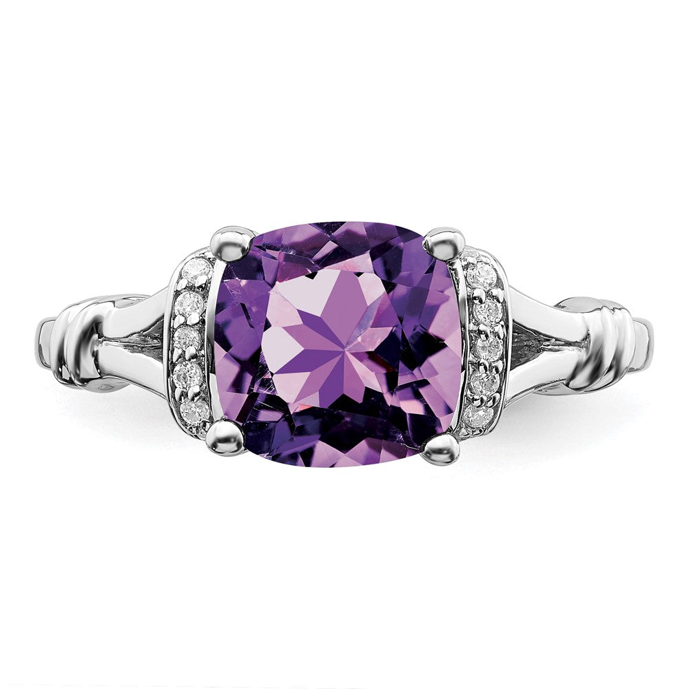 Solid 14k White Gold Simulated Amethyst and CZ Ring