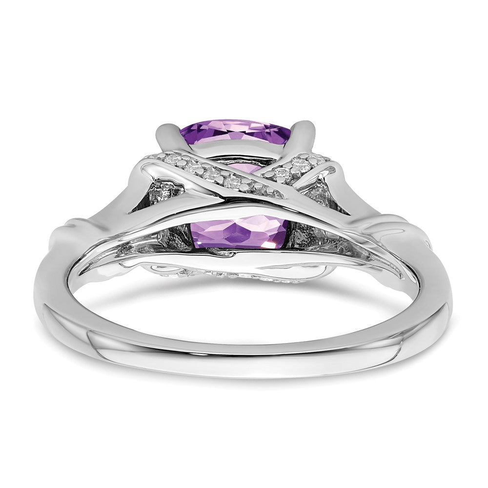 Solid 14k White Gold Simulated Amethyst and CZ Ring