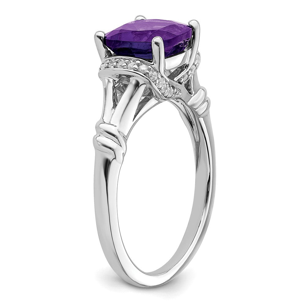 Solid 14k White Gold Simulated Amethyst and CZ Ring