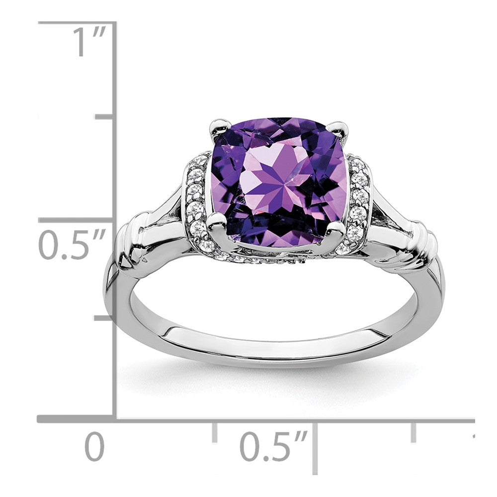 Solid 14k White Gold Simulated Amethyst and CZ Ring