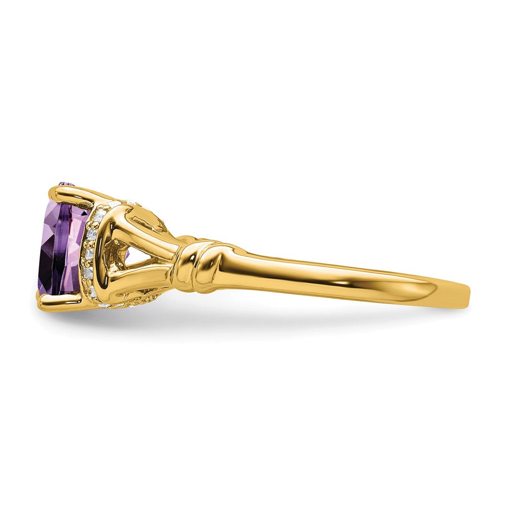 Solid 14k Yellow Gold Simulated Amethyst and CZ Ring