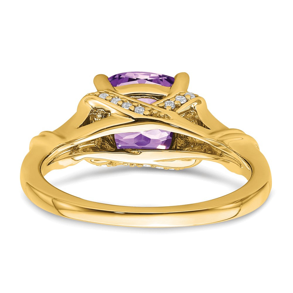 Solid 14k Yellow Gold Simulated Amethyst and CZ Ring