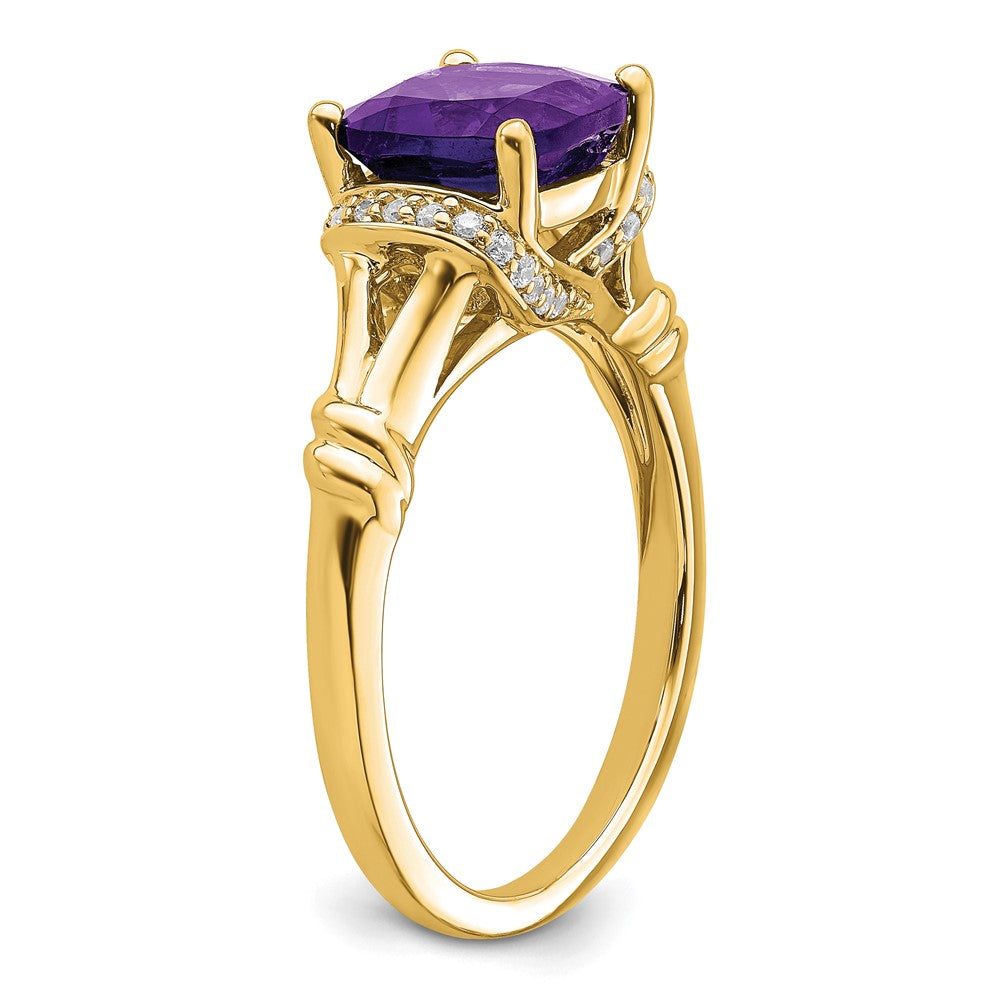 Solid 14k Yellow Gold Simulated Amethyst and CZ Ring