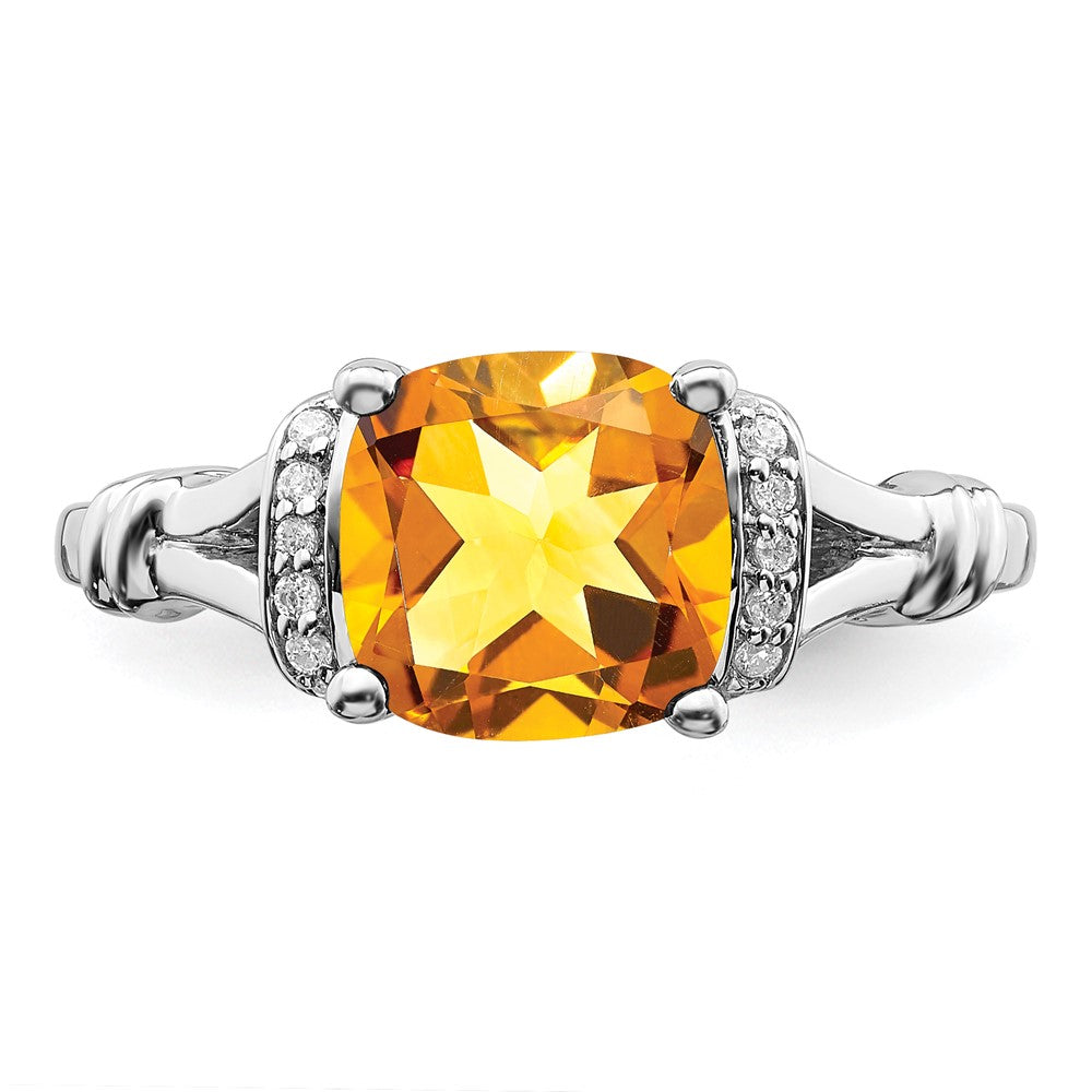 14k White Gold Citrine and Real Diamond Ring