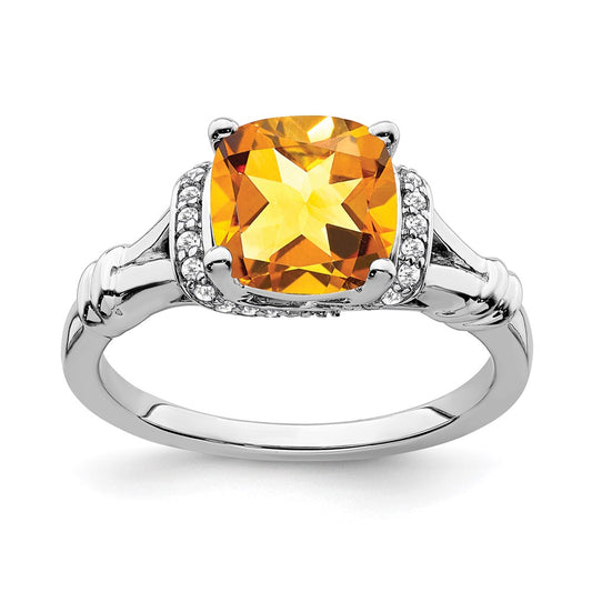 Solid 14k White Gold Simulated Citrine and CZ Ring