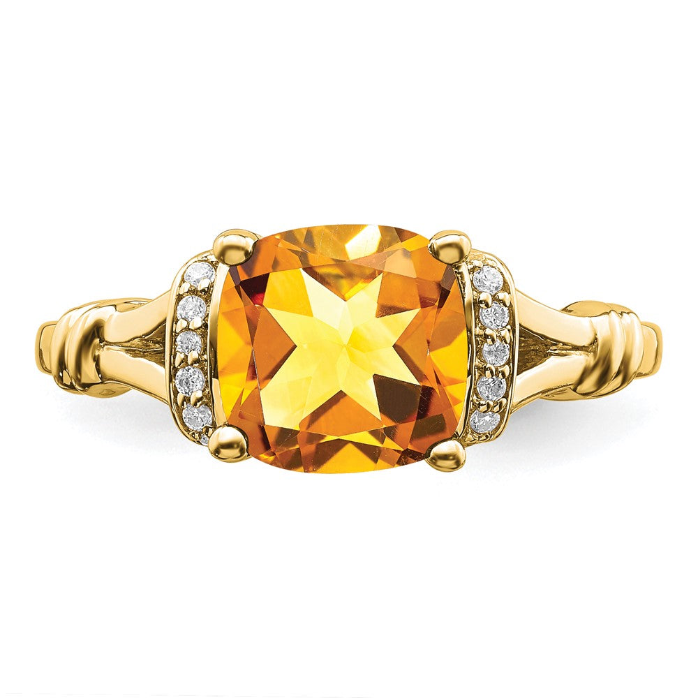 14K Yellow Gold Citrine and Real Diamond Ring