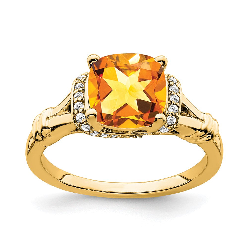 14K Yellow Gold Citrine and Real Diamond Ring