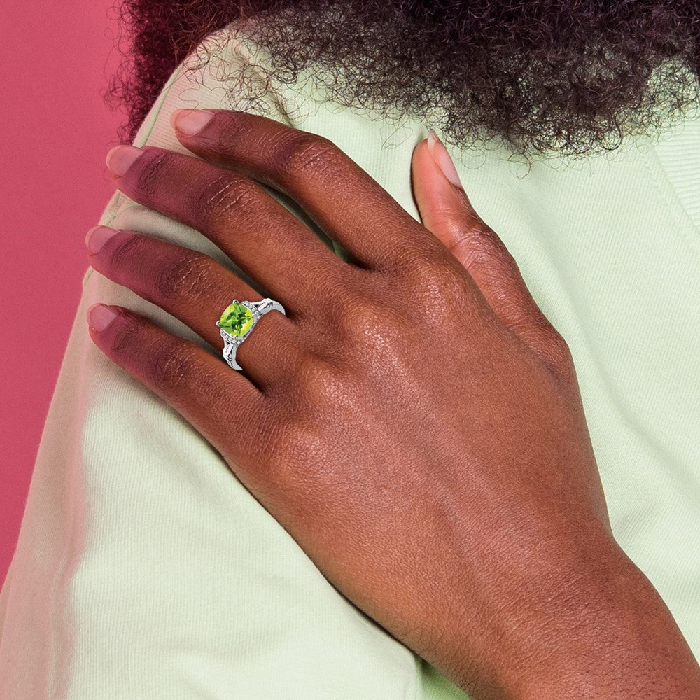 Solid 14k White Gold Simulated Peridot and CZ Ring