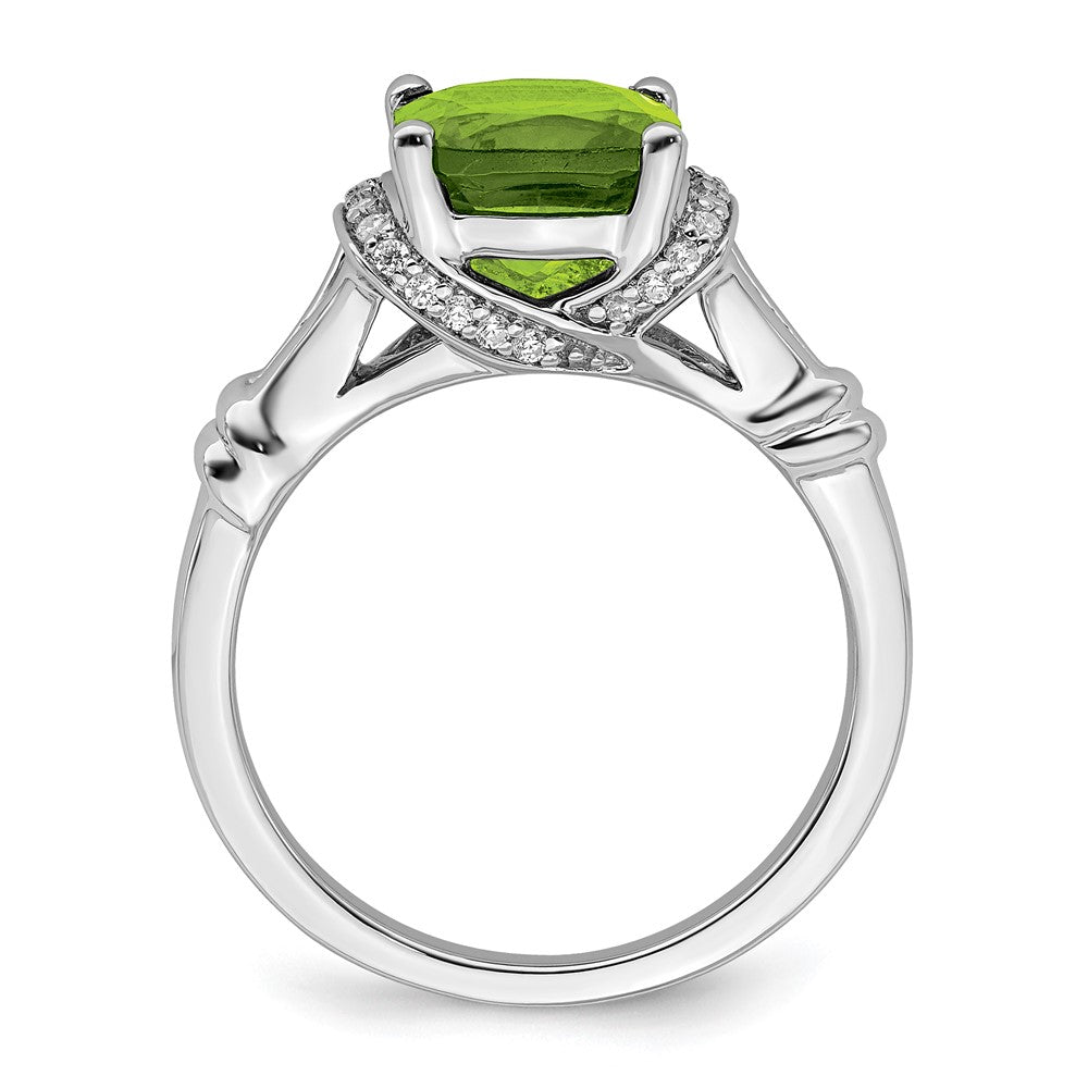 Solid 14k White Gold Simulated Peridot and CZ Ring