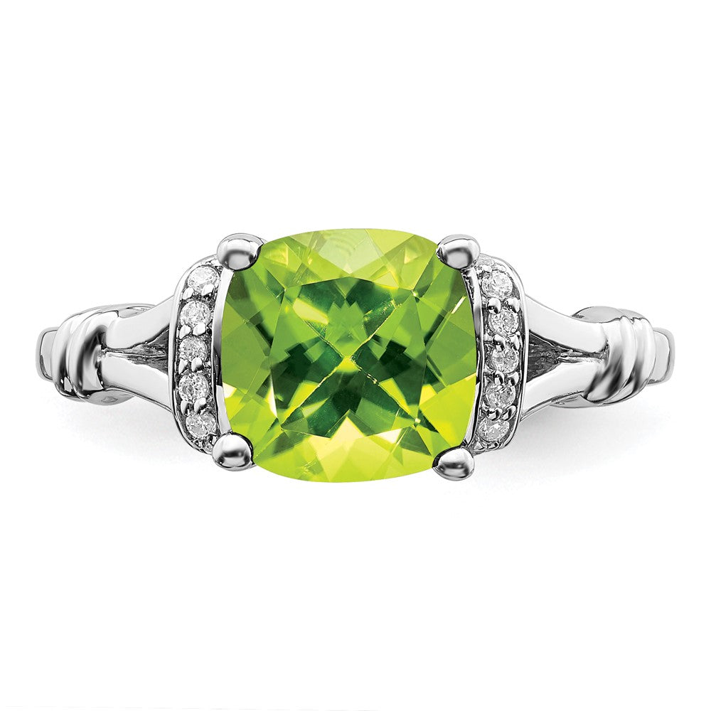 14k White Gold Peridot and Real Diamond Ring