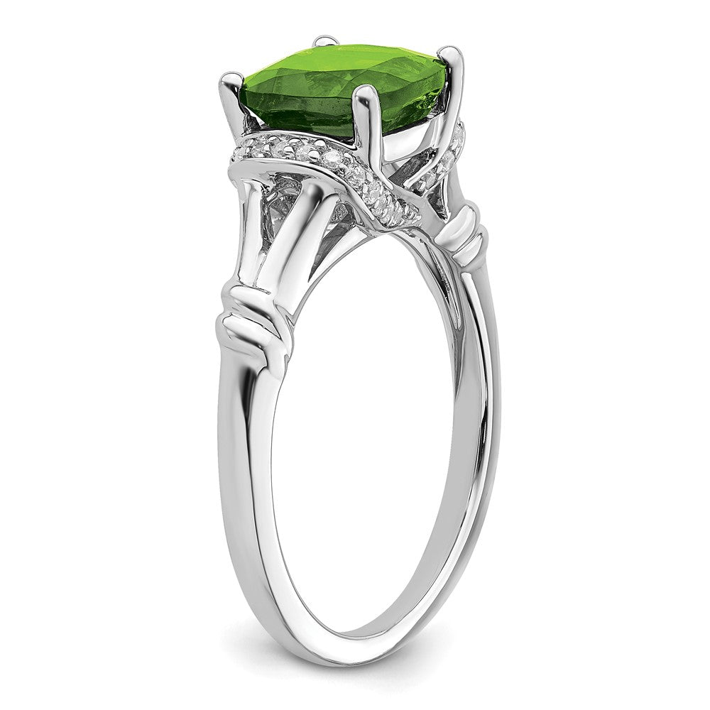 14k White Gold Peridot and Real Diamond Ring