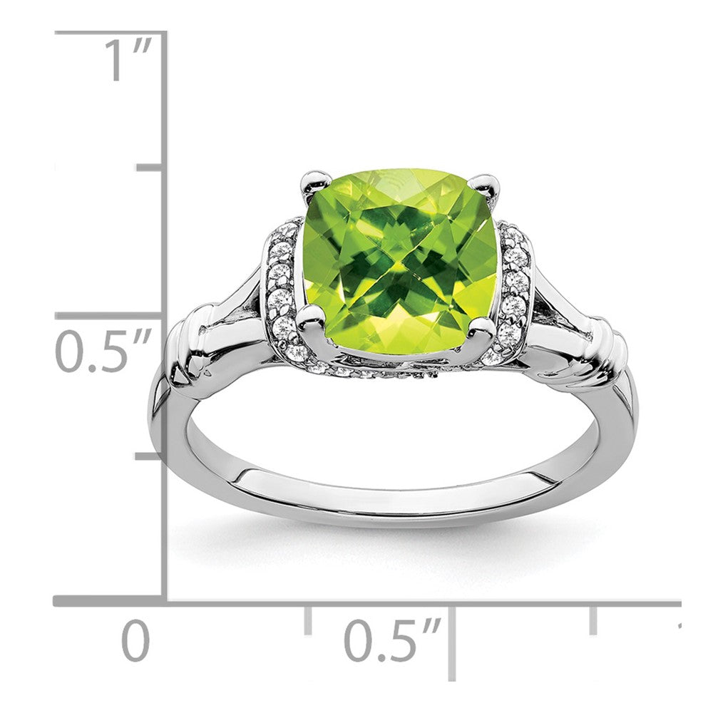 Solid 14k White Gold Simulated Peridot and CZ Ring