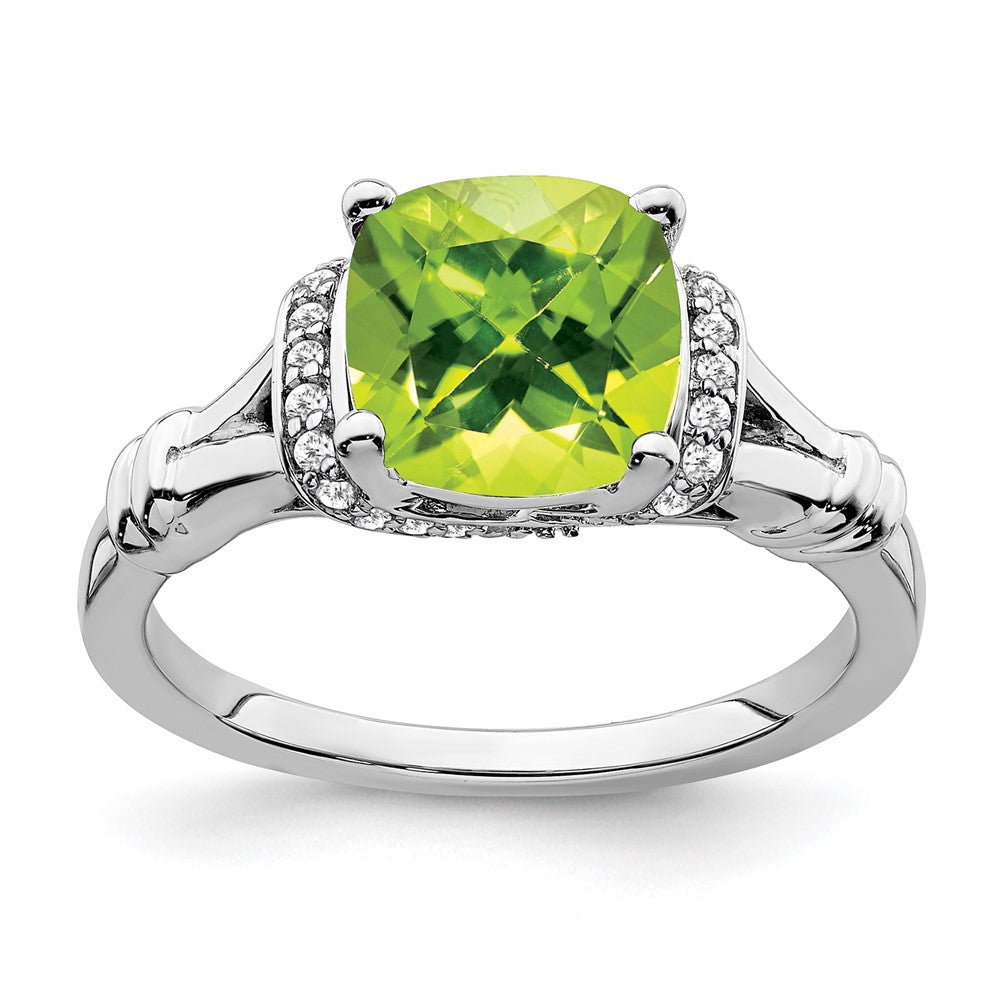 Solid 14k White Gold Simulated Peridot and CZ Ring