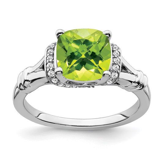 14k White Gold Peridot and Real Diamond Ring