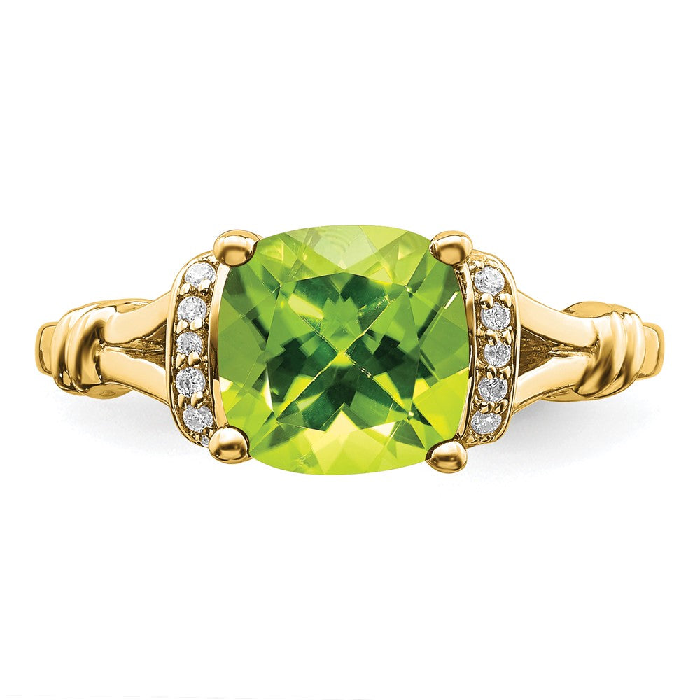 14K Yellow Gold Peridot and Real Diamond Ring