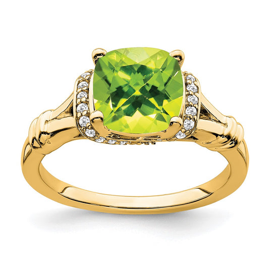 Solid 14k Yellow Gold Simulated Peridot and CZ Ring