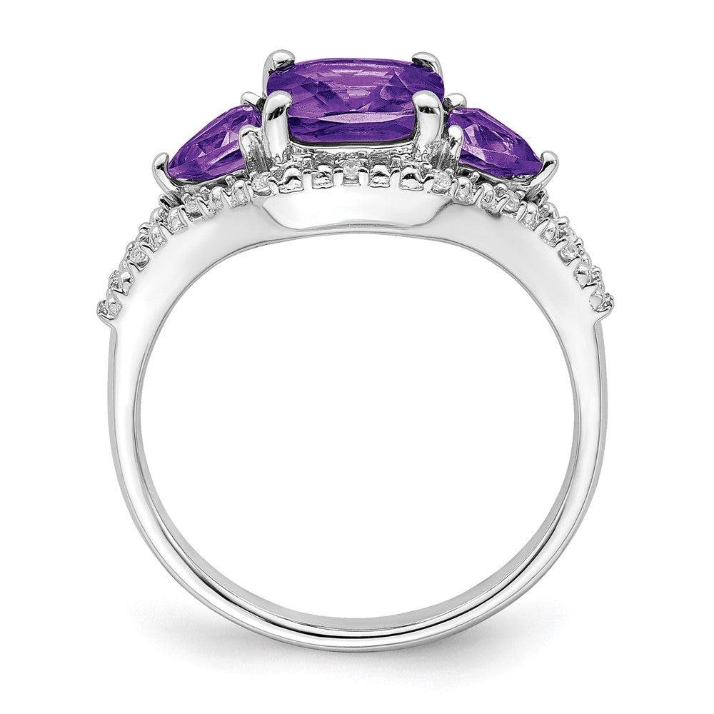 14k White Gold Amethyst and Real Diamond Ring