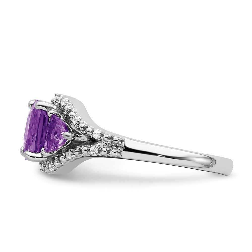 14k White Gold Amethyst and Real Diamond Ring