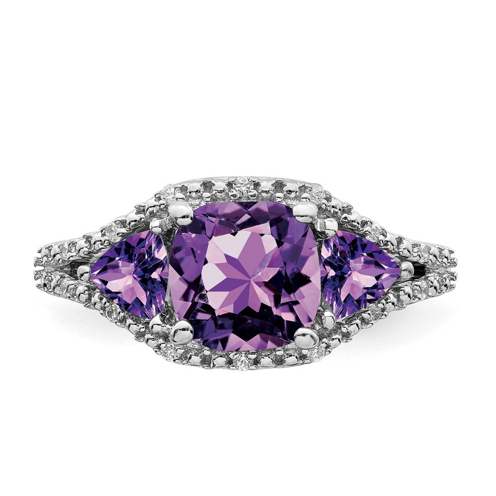 14k White Gold Amethyst and Real Diamond Ring