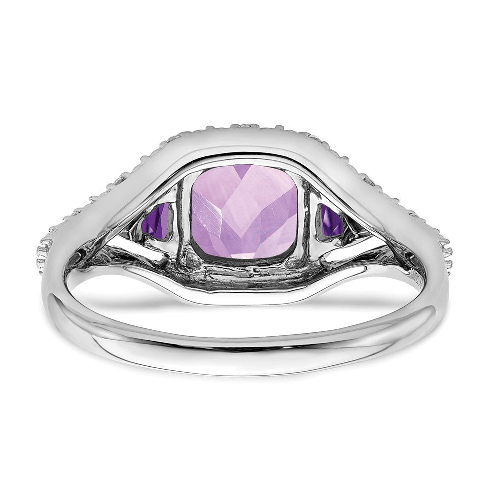 14k White Gold Amethyst and Real Diamond Ring