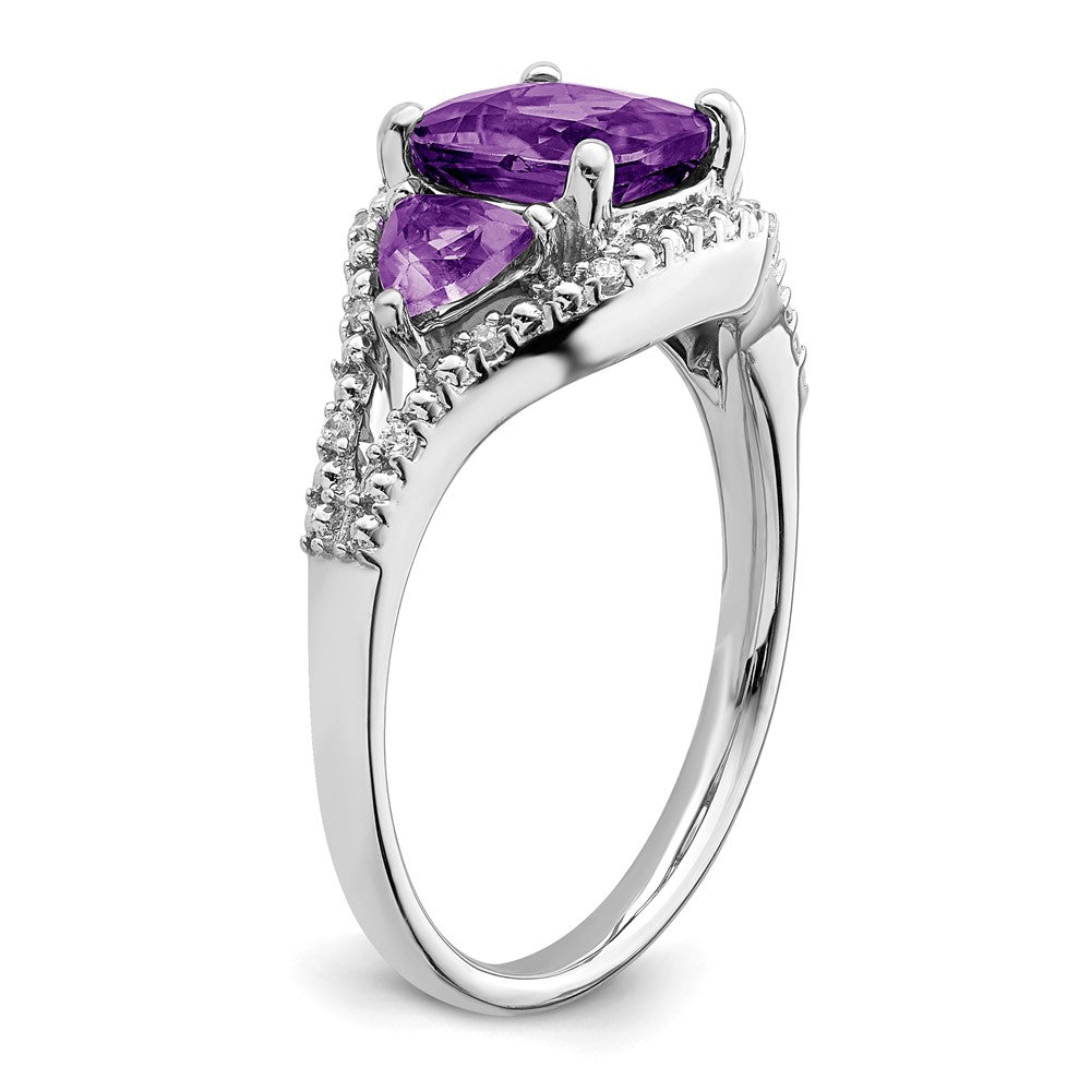 14k White Gold Amethyst and Real Diamond Ring