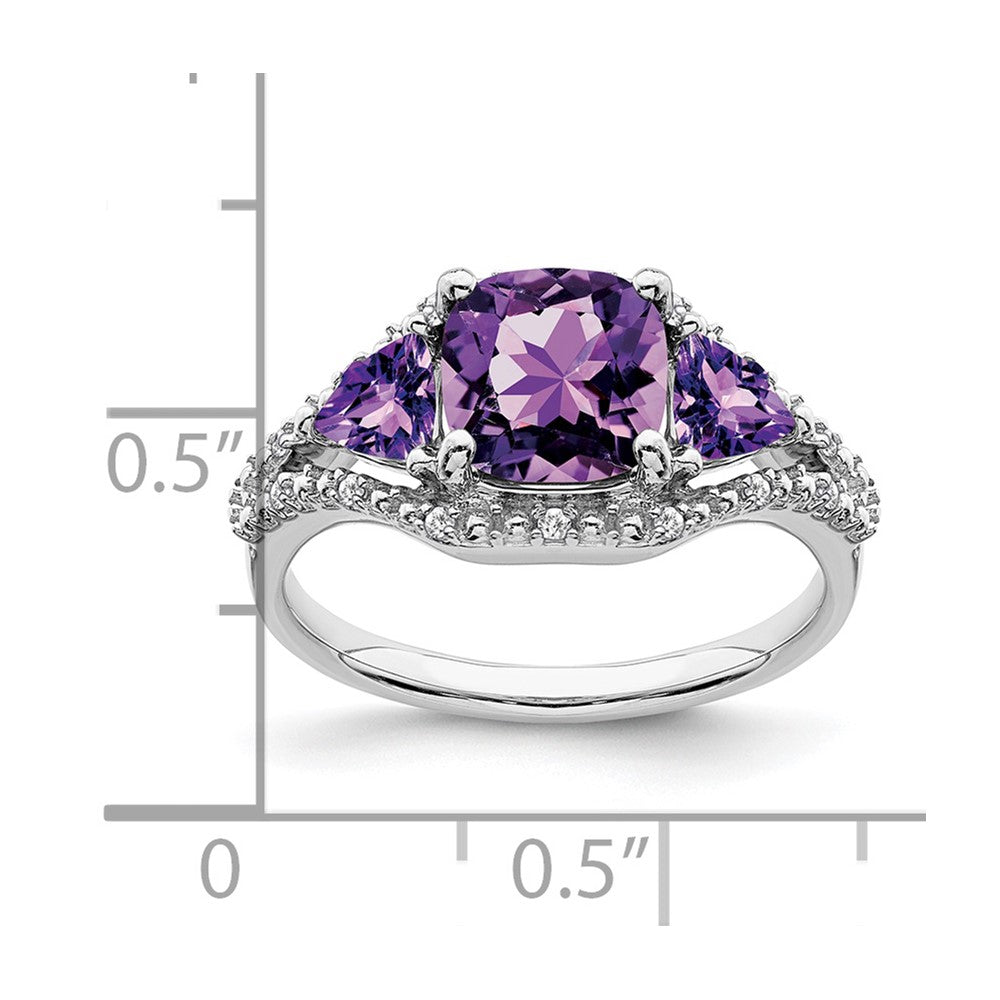 14k White Gold Amethyst and Real Diamond Ring