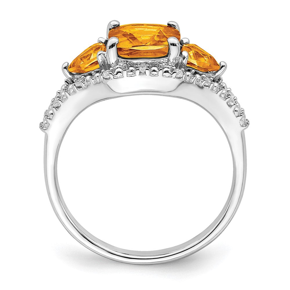 Solid 14k White Gold Simulated Citrine and CZ Ring