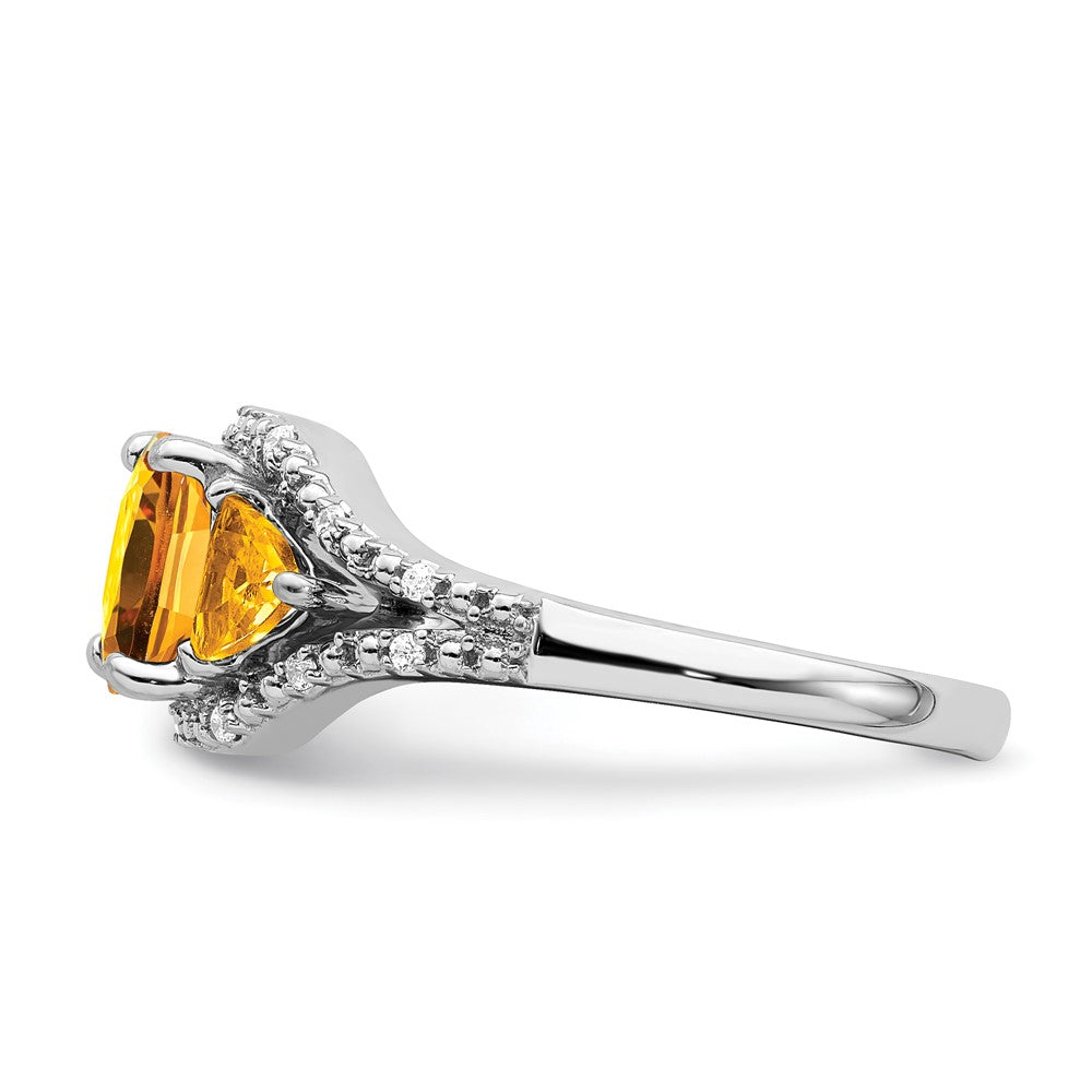 Solid 14k White Gold Simulated Citrine and CZ Ring