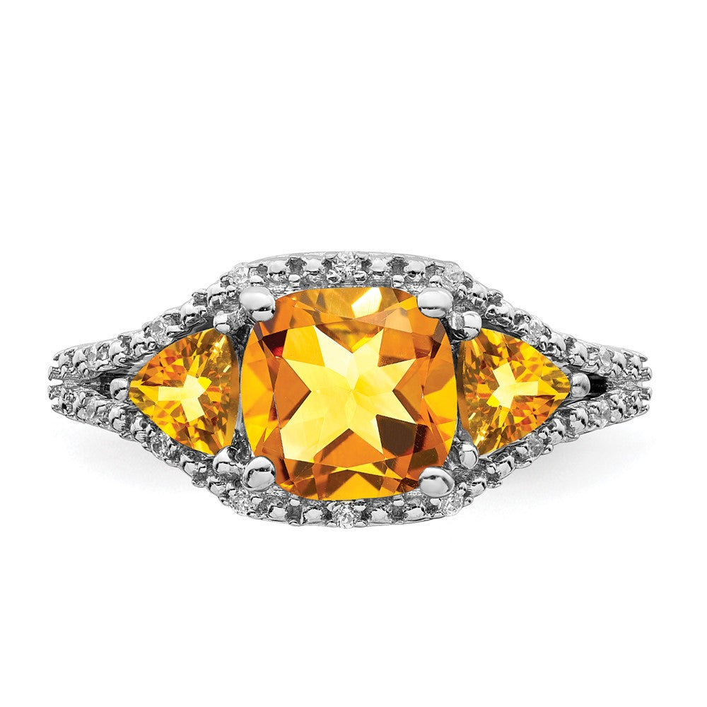 Solid 14k White Gold Simulated Citrine and CZ Ring