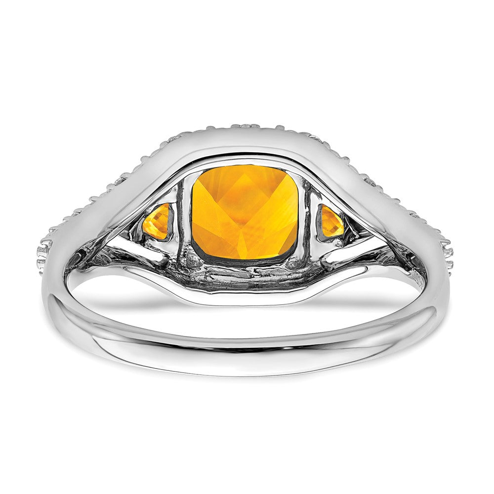 Solid 14k White Gold Simulated Citrine and CZ Ring