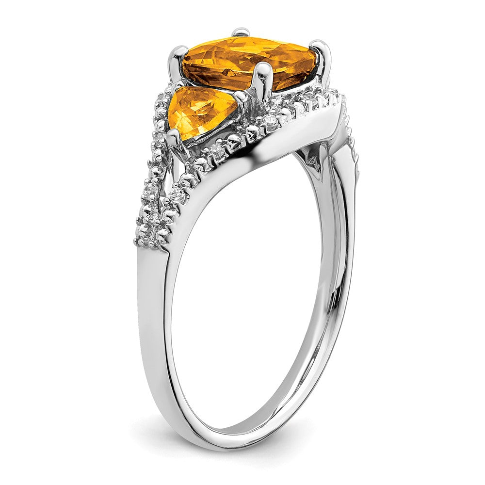 Solid 14k White Gold Simulated Citrine and CZ Ring