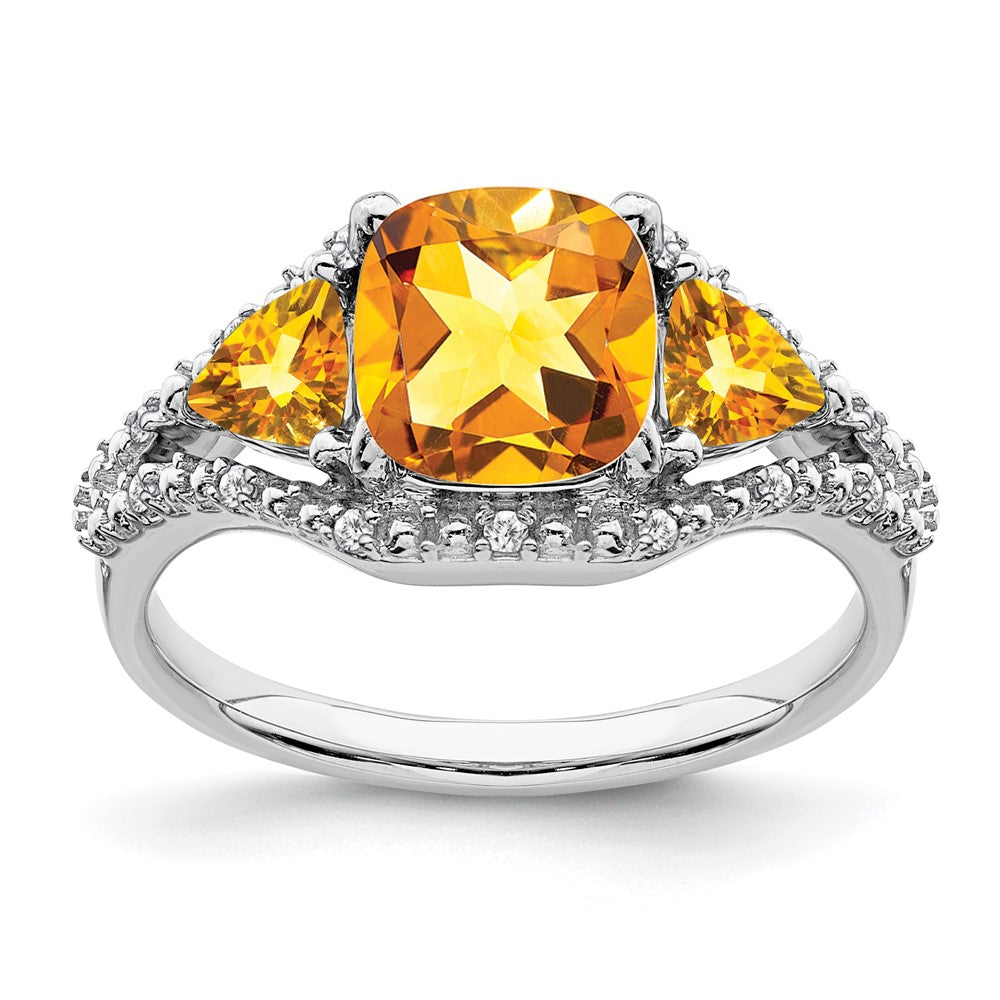 Solid 14k White Gold Simulated Citrine and CZ Ring