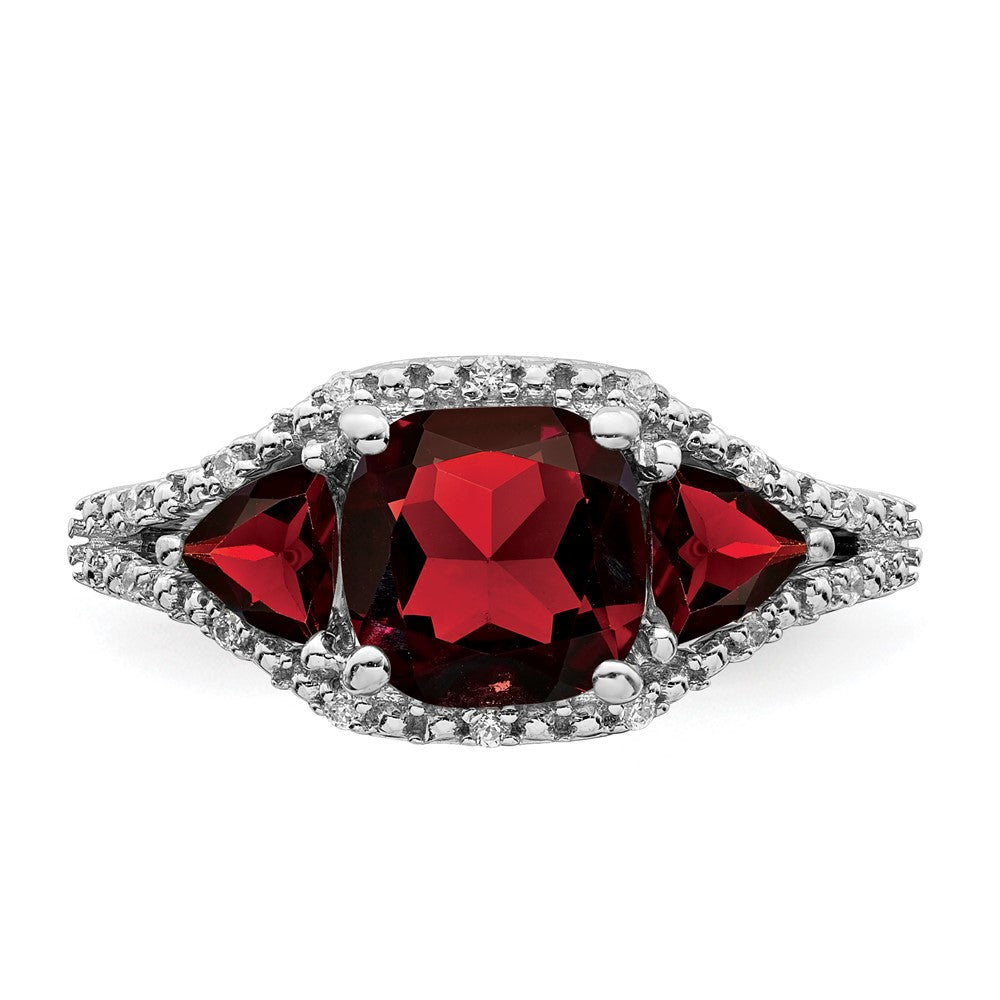 14k White Gold Garnet and Real Diamond Ring