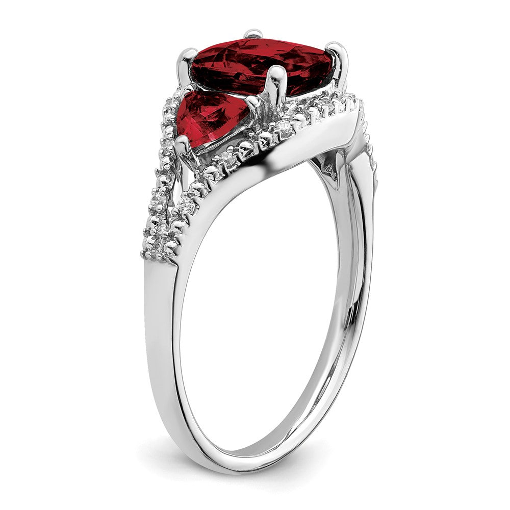 14k White Gold Garnet and Real Diamond Ring