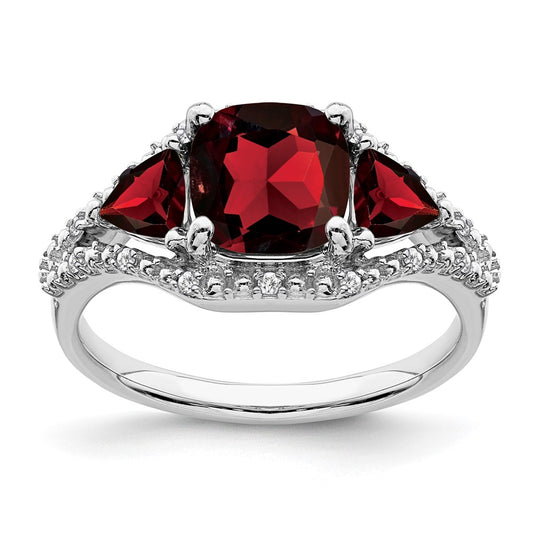 14k White Gold Garnet and Real Diamond Ring