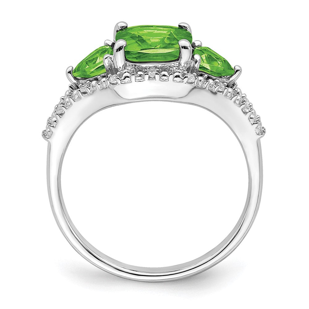 Solid 14k White Gold Simulated Peridot and CZ Ring